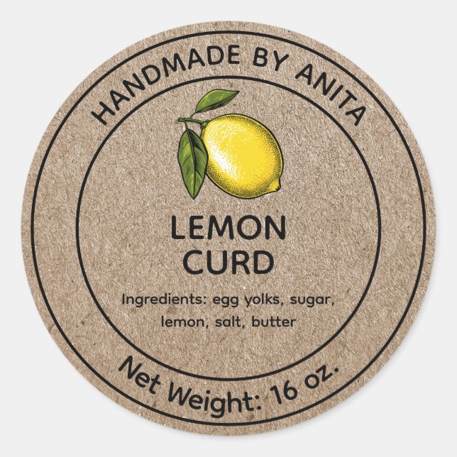 Citron curd Jelly Jar Étiquette Kraft Style (Devant)