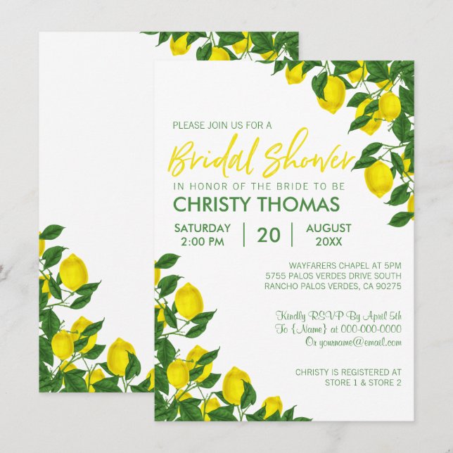 Citron été | INVITATION FÊTE DES MARIÉES (Devant / Derrière)