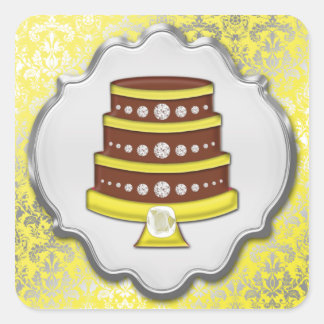 Citron gâteau Couture Damask Carré Étiquette boula