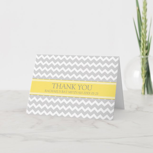 Citron gris Chevron Bat mitzvah Carte de remerciem (Devant)