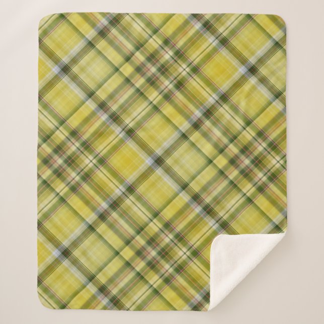 Citron jaune et vert Plaid Sherpa Blanche (Devant)