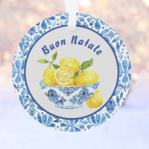 Citron Méditerranéen Buon Natale Azulejo Bleu Toil