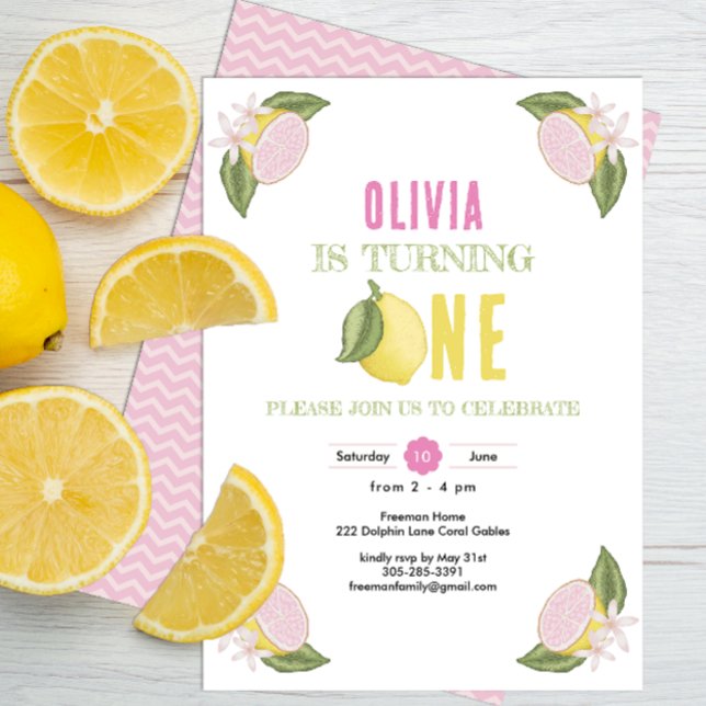 Citron Thème Premier anniversaire Invitation fille (Créateur téléchargé)