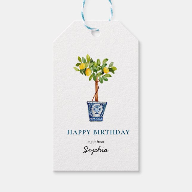 Citron topiary Joyeux Anniversaire étiquettes cade (Devant)