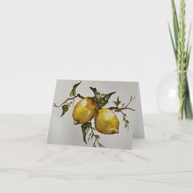 citrons aquarelle, 4 po x 5,6 po Carte de note pli (Devant)