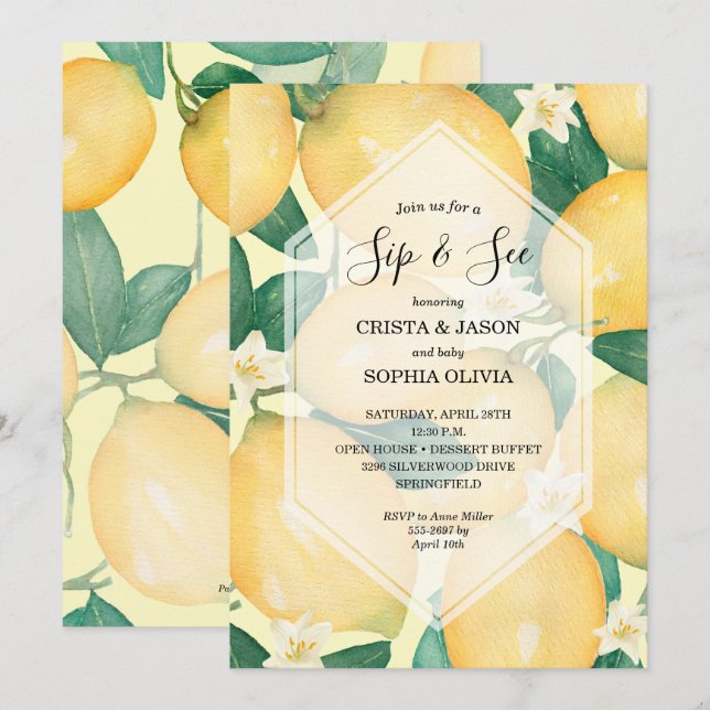 Citrons Baby Shower Invitations (Devant / Derrière)