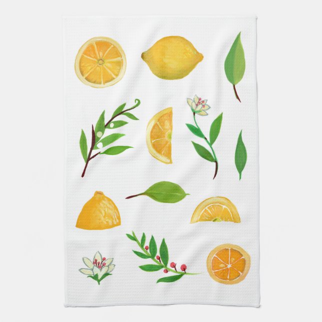 Citrons et Feuille simple serviette de cuisine (Vertical)