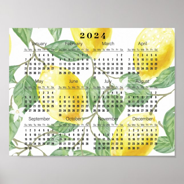 Citrons et Feuilles Calendrier 2024 Affiche (Devant)
