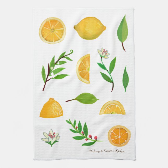 Citrons et serviettes de cuisine Feuilles personna (Vertical)