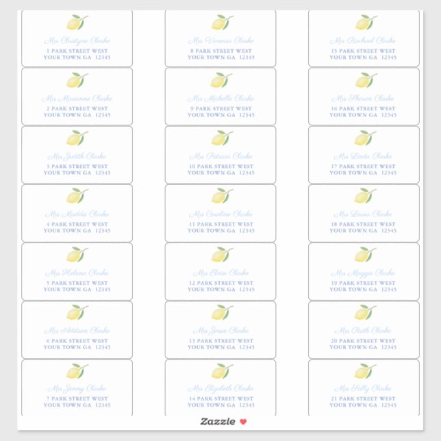 Citrons Étiquettes de adresse d'enveloppes de text (Feuille)