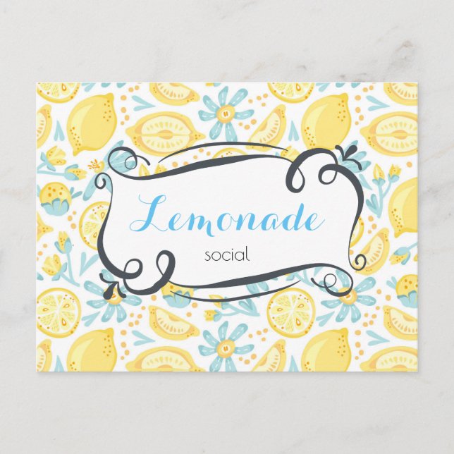 Citrons & Fleurs Motif Lemonade Invitation social (Devant)