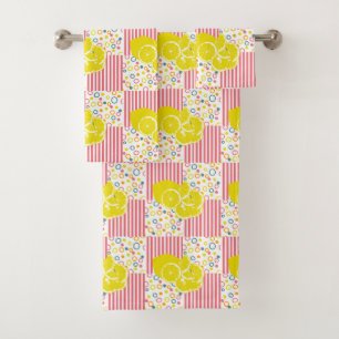 Citrons jaunes - Cercles de rayures roses Points