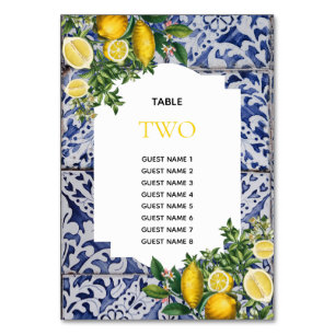 Citrons Portugais Mariage Numéro de table Noms des