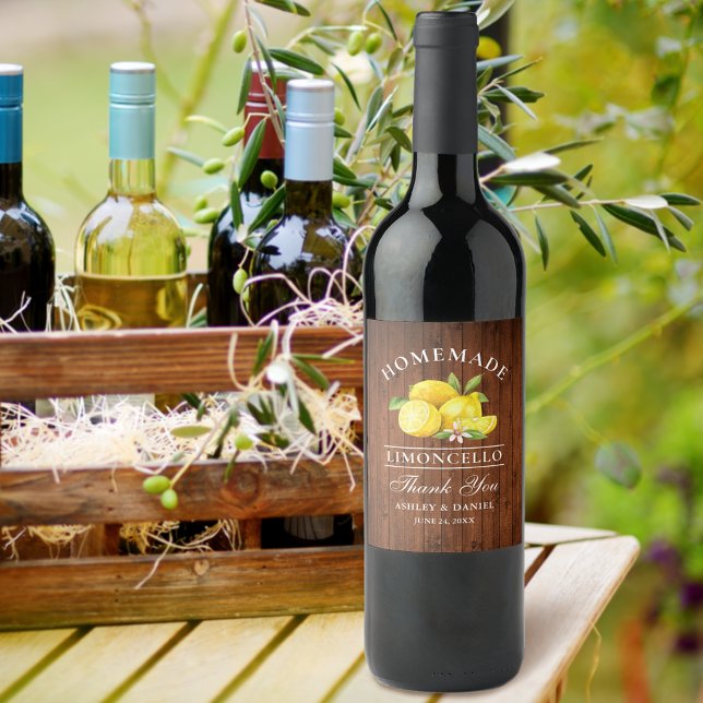 Citrons Wood Limoncello Merci Étiquettes bouteille (Customize to change text size or text style.)