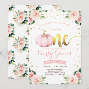 Citrouille 1er anniversaire Invitation Blush Pink 