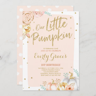 Citrouille 1er anniversaire Invitation Blush Pink 