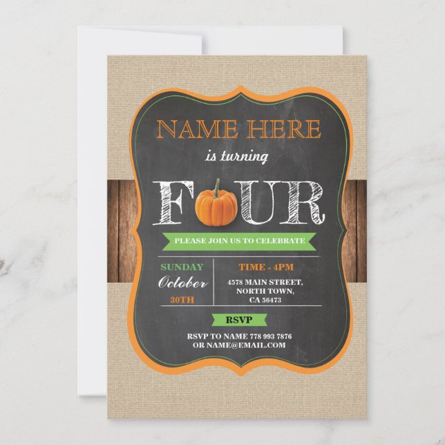 Citrouille 4e 4 4 Anniversaire Invitation de la fê (Devant)