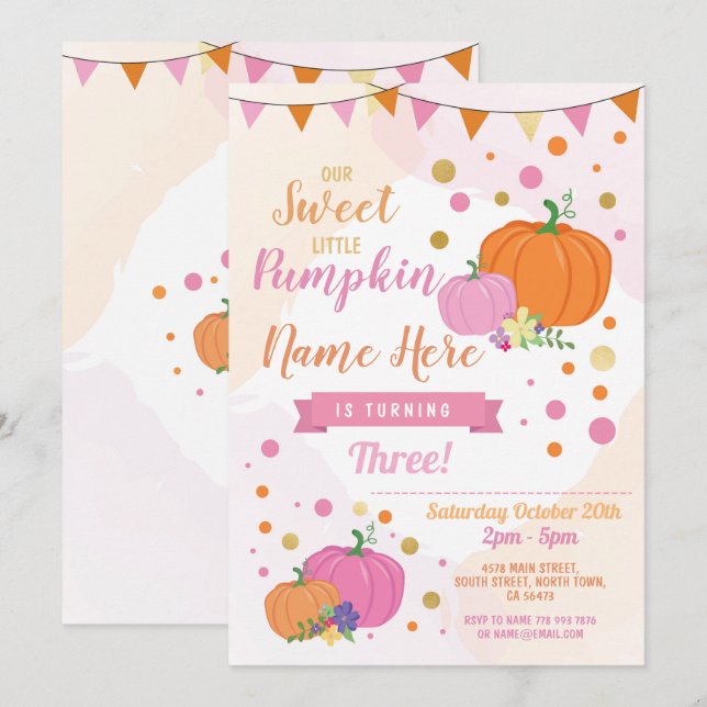 Citrouille Anniversaire Invitation Fall Rose Girl  (Devant / Derrière)