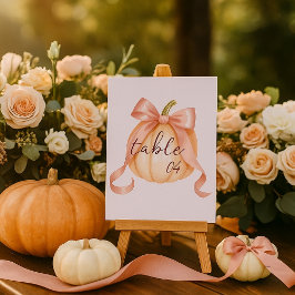 Citrouille aquarelle Bow rose Numéro de table Sign