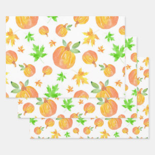 Citrouille aquarelle et Motif feuille d'érable