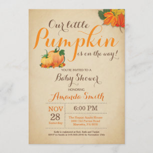 Citrouille Automne Baby shower Invitation Orange B