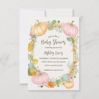 Citrouille automne Baby shower invitation rose et