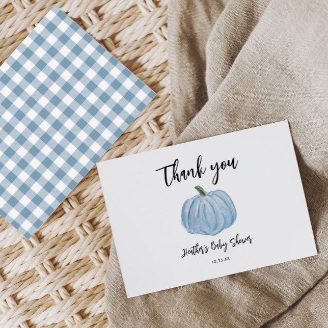 Citrouille Automne bleu Baby shower Merci Cartes (Créateur téléchargé)