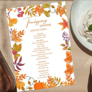 Citrouille Automne Thanksgiving Dîner Menu