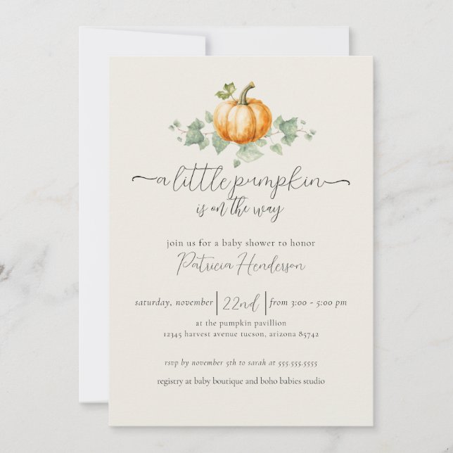 Citrouille Baby shower Genre Neutre Invitation (Devant)