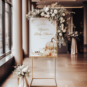 Citrouille beige et Fleurs Baby shower Affiche de 