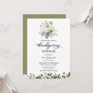 Citrouille blanc Thanksgiving Diner Invitation