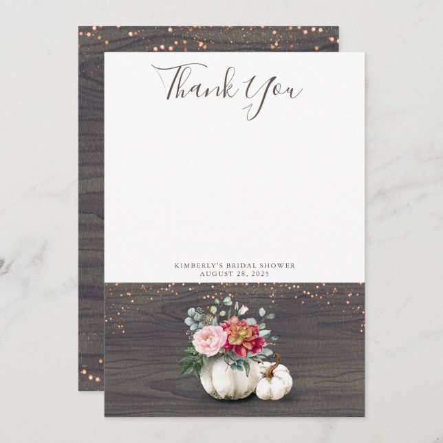 Citrouille blanche Rustique Bois Merci (Devant / Derrière)