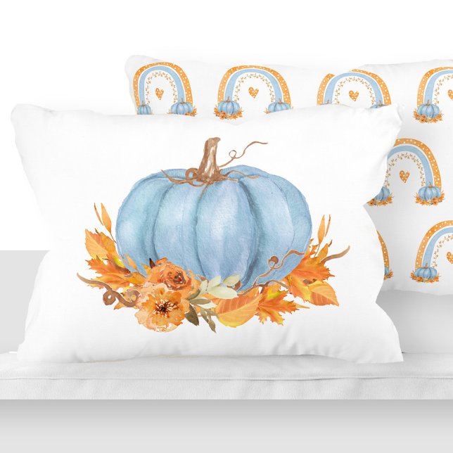 Citrouille bleu automne et Coussin d'accents Rainb (Fall Blue Pumpkin and Rainbows Accent Pillow)