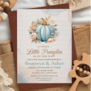 Citrouille bleu Baby shower Floral Invitation