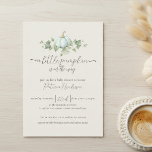 Citrouille bleu Baby shower genre Invitation neutr