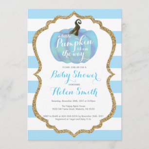 Citrouille bleu et or Invitation Baby shower garço