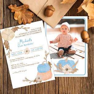 Citrouille bleu Premier anniversaire Invitation ph