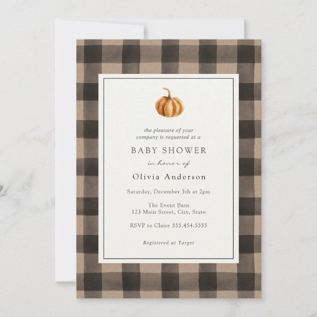 Citrouille Buffalo Plaid Baby shower Invitation (Devant)