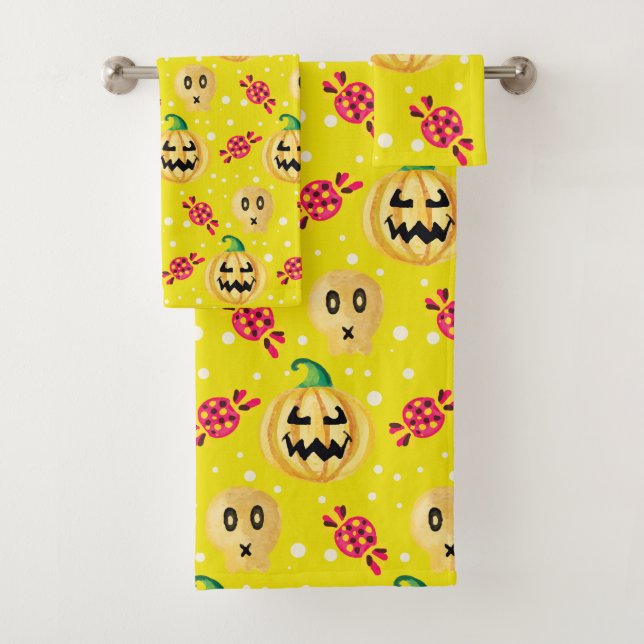 Citrouille d'aquarelle et Motif d'Halloween Candy (En situation)