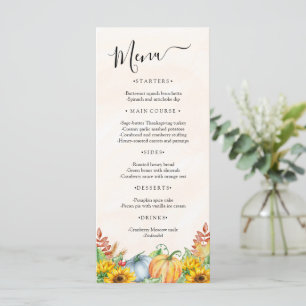 Citrouille d'aquarelle Sunflower Thanksgiving Menu