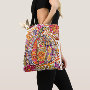 Citrouille d'art populaire peint à la main Sac fou