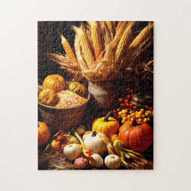 Citrouille d'automne et Puzzle de maïs (Vertical)