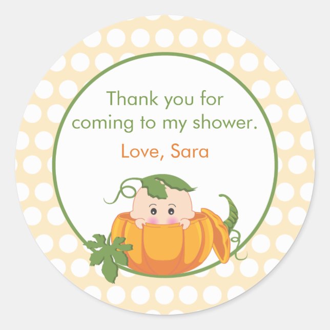Citrouille d'automne | Sticker Baby shower Faveur (Devant)
