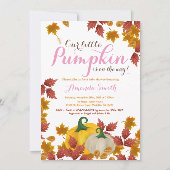 Citrouille de automne invitation Baby shower fille (Devant)