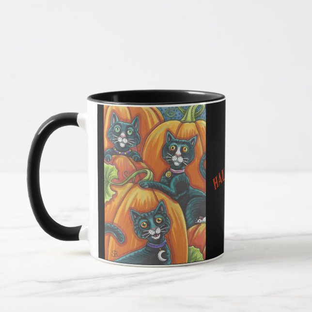 Citrouille de chat noir Patch Halloween MUG (Gauche)