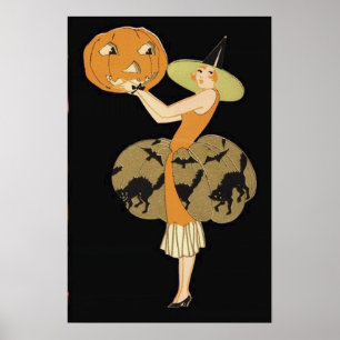 Citrouille de sorcière Art Déco Jack O Lantern Cha