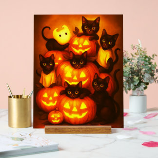 Citrouille d'Halloween brillant avec chat noir mig