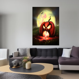 Citrouille d'horreur hurlant AI Art Poster