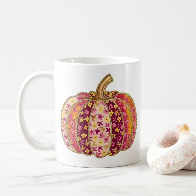 Citrouille d'or et floral délicieux café Mug (Avec donut)