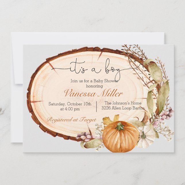 Citrouille Fall Boy Baby shower Invitation (Devant)